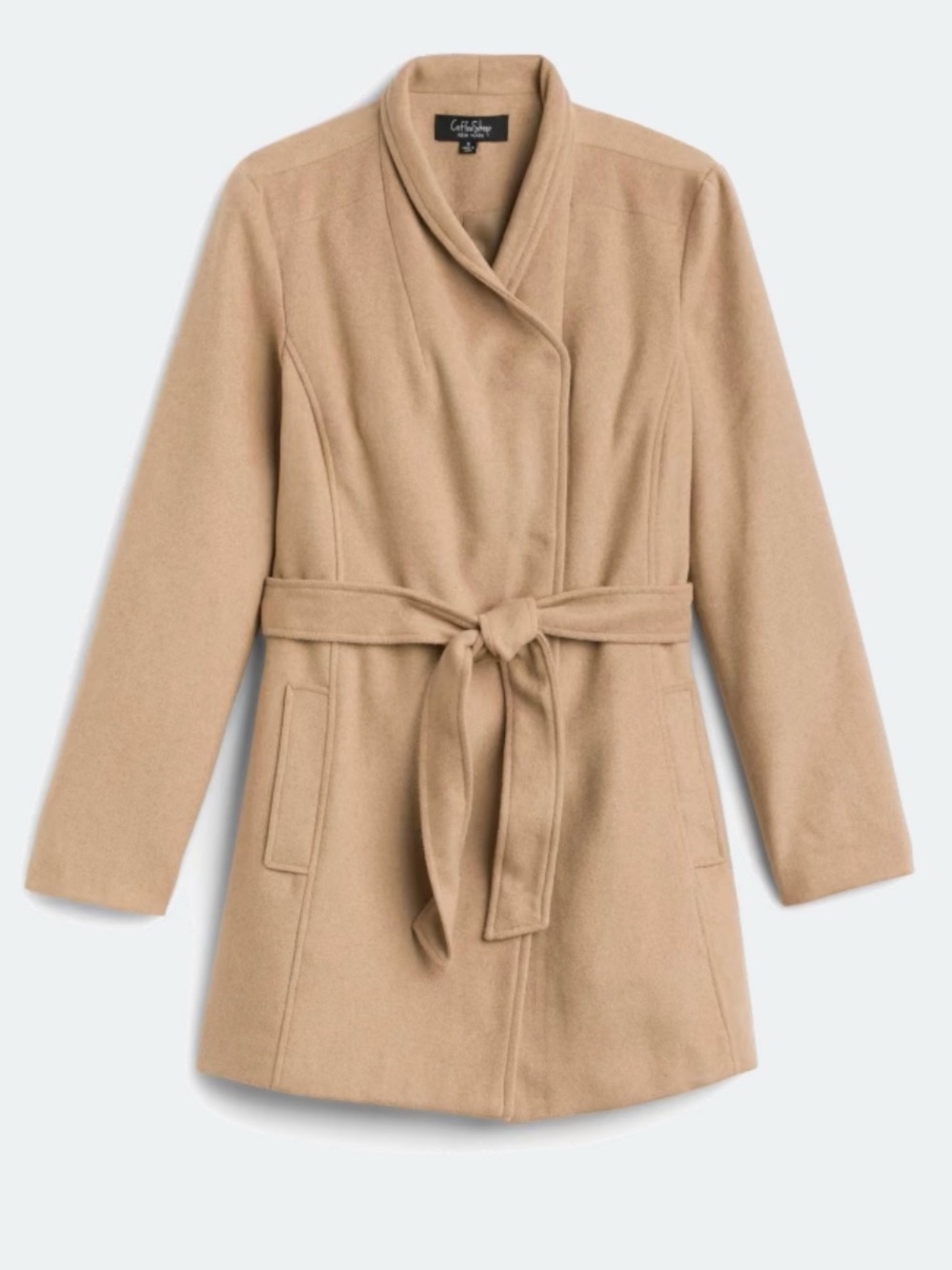 CoffeeShop Natasha Tie Waist Wool Blend Coat Jacket Small Tan Camel